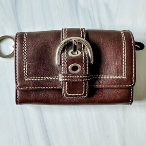 Vintage Coach Soho Brown Leather Buckle Compact Wallet